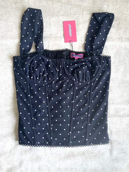 Edikted Tops - Edikted Polka Dot Bustier Tank Top - Navy